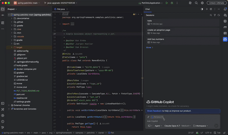 Walkthrough of selecting different modes under Copilot CLI in JetBrains IDEs