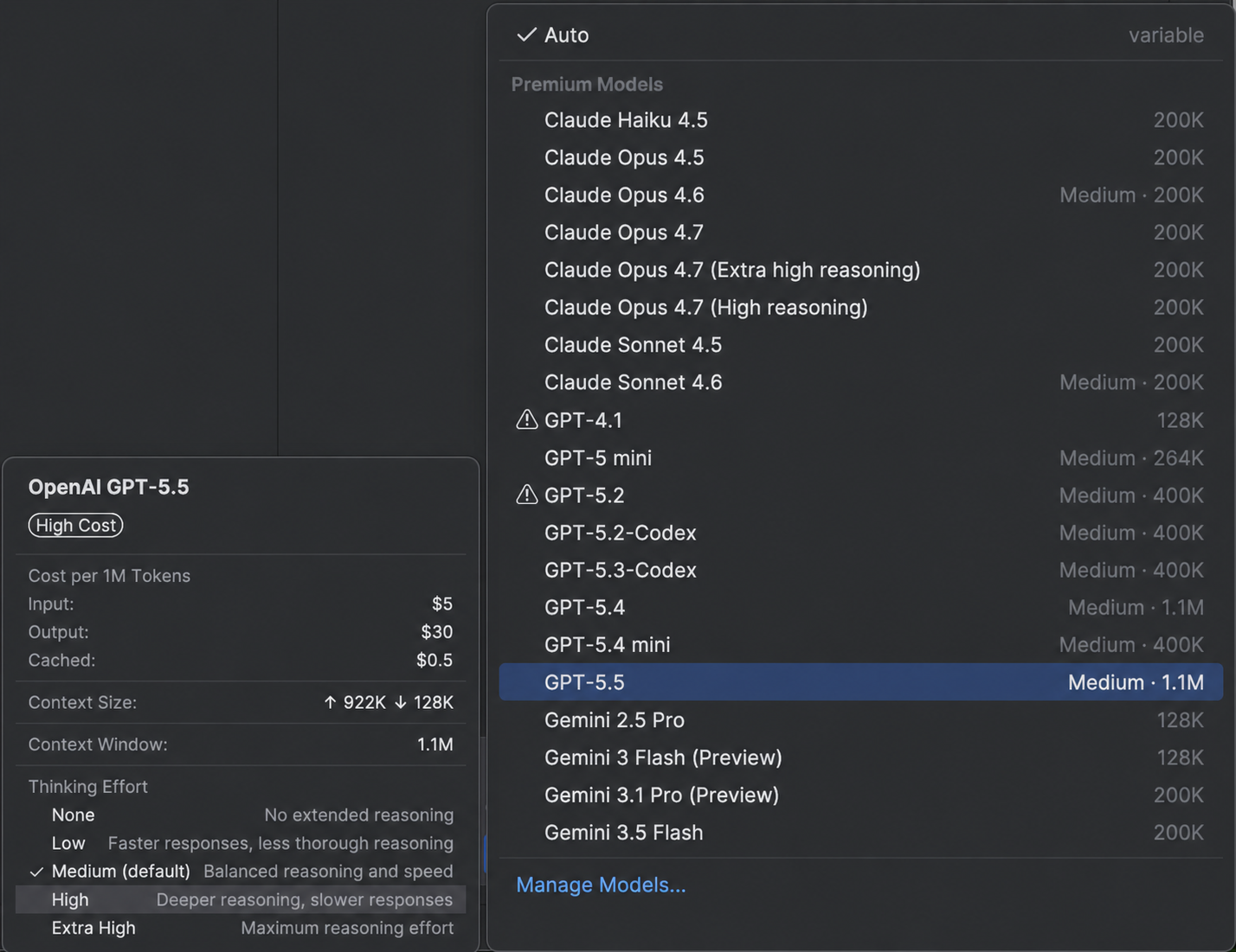 Configuring thinking effort for GPT 5.5 in JetBrains IDEs