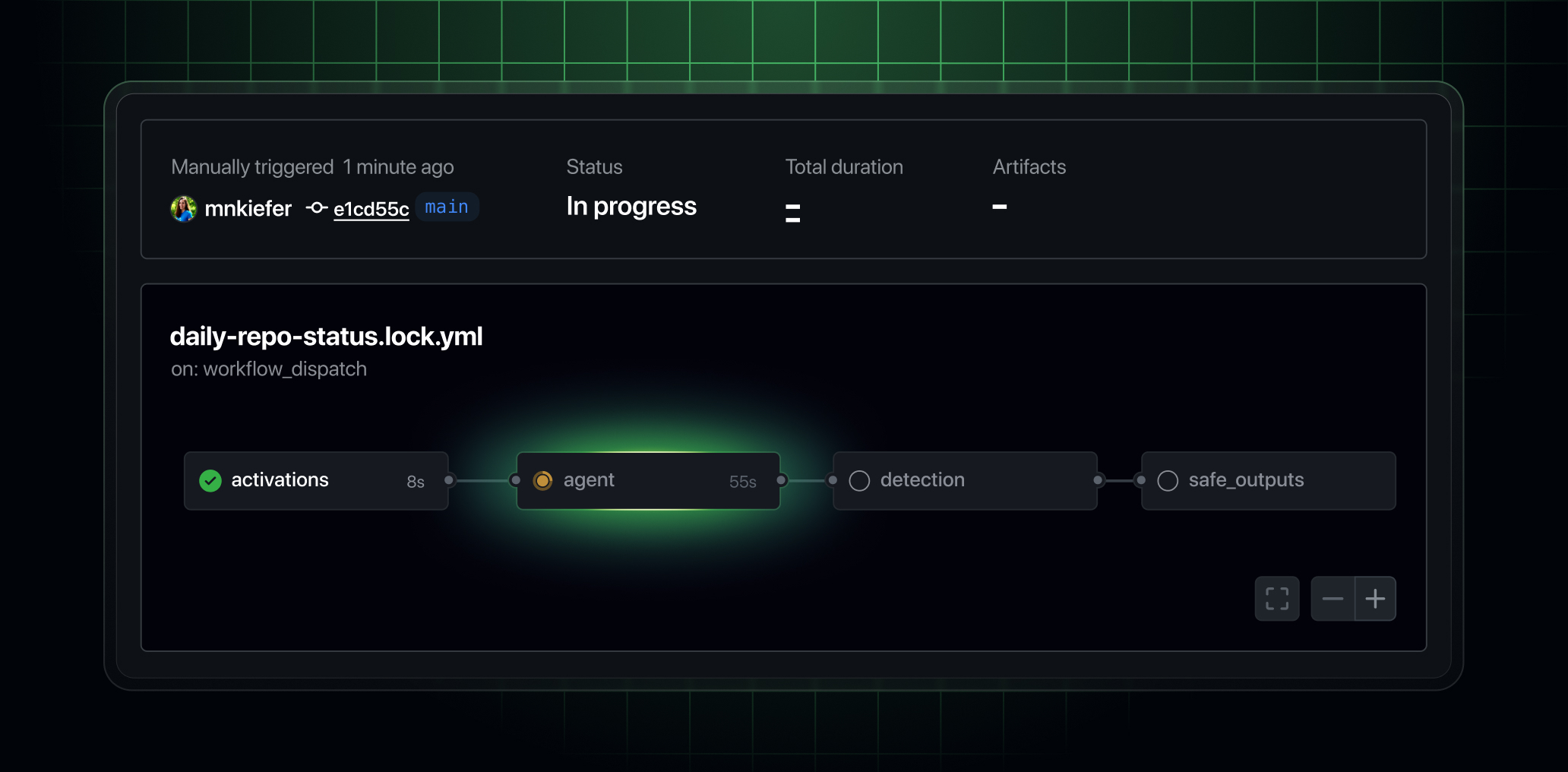Actions run featuring an agentic workflow created by GitHub Agentic Workflows